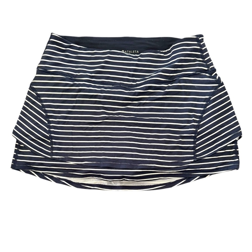 Athleta Tiered Stealth Skort Size M‎ Blue White Striped Short Tennis Golf Pocket